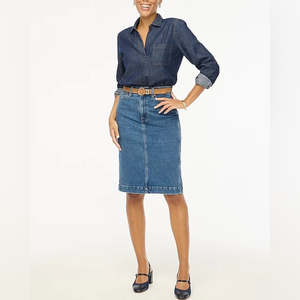 J. Crew Factory Denim Midi Jean Skirt sz 14 Medium Wash A-Line Classic Western